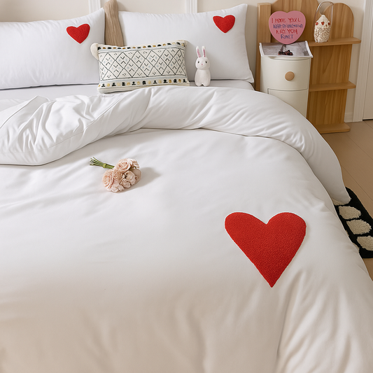 Love Duvet Cover Set – 3Counts Romantic Comforter Cover with Pillowcases (No Filling), Soft & Lightweight Bedding Sets, Mashine Washable,Summer Aesthetic,Room Decor