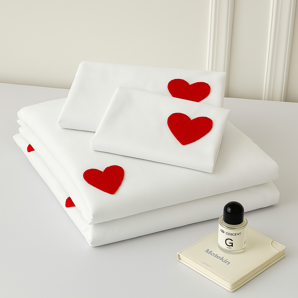 Love Embroidery Duvet Cover Set – 3-Piece Romantic Bedding with Pillowcases (No Filling), Soft & Lightweight Comforter Cover for Summer Aesthetic, Coquette Aesthetic Bedroom Decor, Washable Bedding Sets