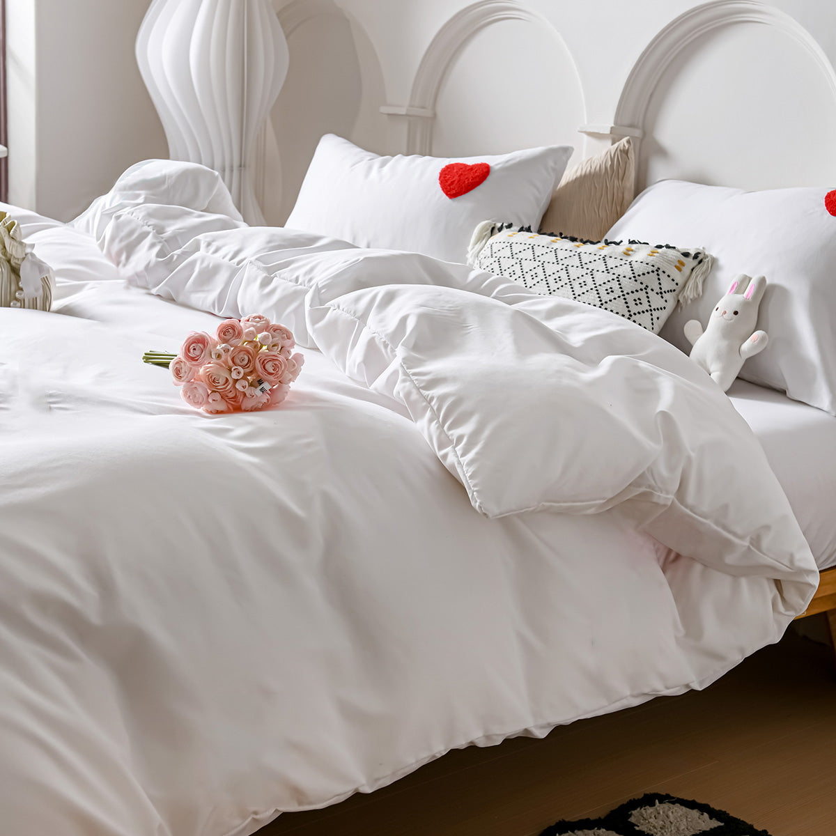 Love Duvet Cover Set – 3Counts Romantic Comforter Cover with Pillowcases (No Filling), Soft & Lightweight Bedding Sets, Mashine Washable,Summer Aesthetic,Room Decor