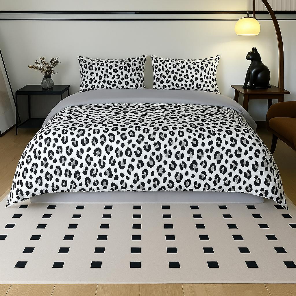 3Piece Duvet Cover Set, Queen Size Comfortable Duvet Cover and Pillowcases No Filling,Grey Leopard Print on White Bedding, Soft Polyester Comforter Cover for Hot sleepers,Machine Washable Bedding set,Perfect Bedroom Decor