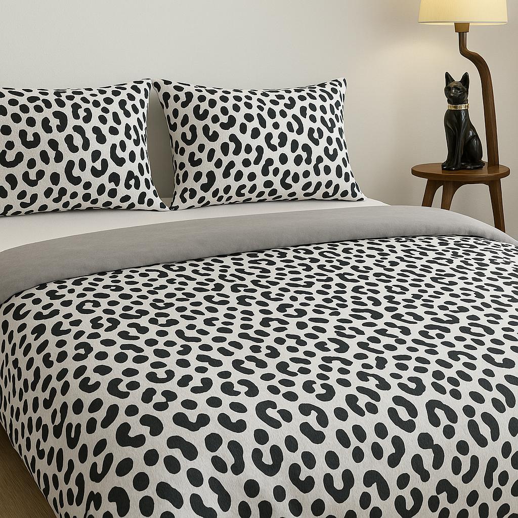 3Piece Duvet Cover Set, Queen Size Comfortable Duvet Cover and Pillowcases No Filling,Grey Leopard Print on White Bedding, Soft Polyester Comforter Cover for Hot sleepers,Machine Washable Bedding set,Perfect Bedroom Decor