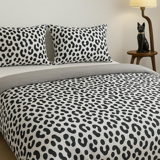 3Piece Duvet Cover Set, Queen Size Comfortable Duvet Cover and Pillowcases No Filling,Grey Leopard Print on White Bedding, Soft Polyester Comforter Cover for Hot sleepers,Machine Washable Bedding set,Perfect Bedroom Decor