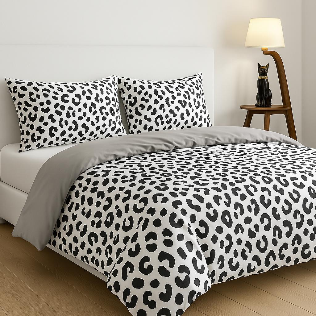 3Piece Duvet Cover Set, Queen Size Comfortable Duvet Cover and Pillowcases No Filling,Grey Leopard Print on White Bedding, Soft Polyester Comforter Cover for Hot sleepers,Machine Washable Bedding set,Perfect Bedroom Decor
