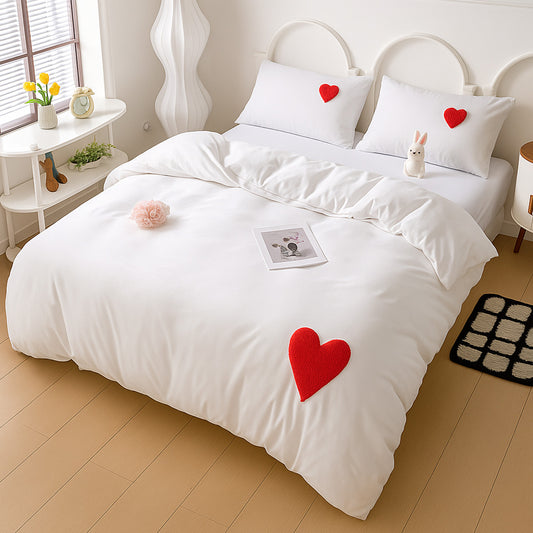 Love Duvet Cover Set – 3Counts Romantic Comforter Cover with Pillowcases (No Filling), Soft & Lightweight Bedding Sets, Mashine Washable,Summer Aesthetic,Room Decor